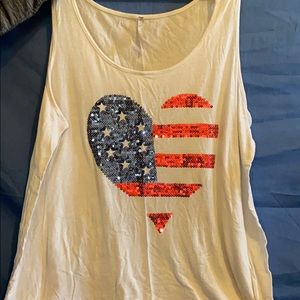 Red White & Blue Sleeveless Patriotic Blouse Shirt